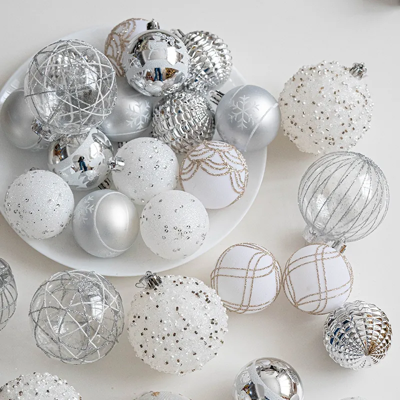 Shatterproof Plastic Christmas Ball Ornaments Set Painted Glitter Baubles For Christmas Tree Holiday Party Decoration
