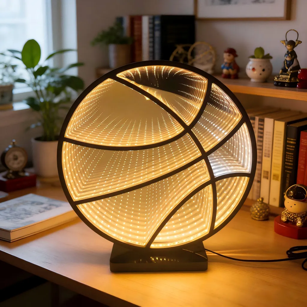 LED Basketball Infinity Mirror Night Light 3D Visual Decorative Ambient Lamp For Bedroom Living Room Sports Fans Desk Ornament