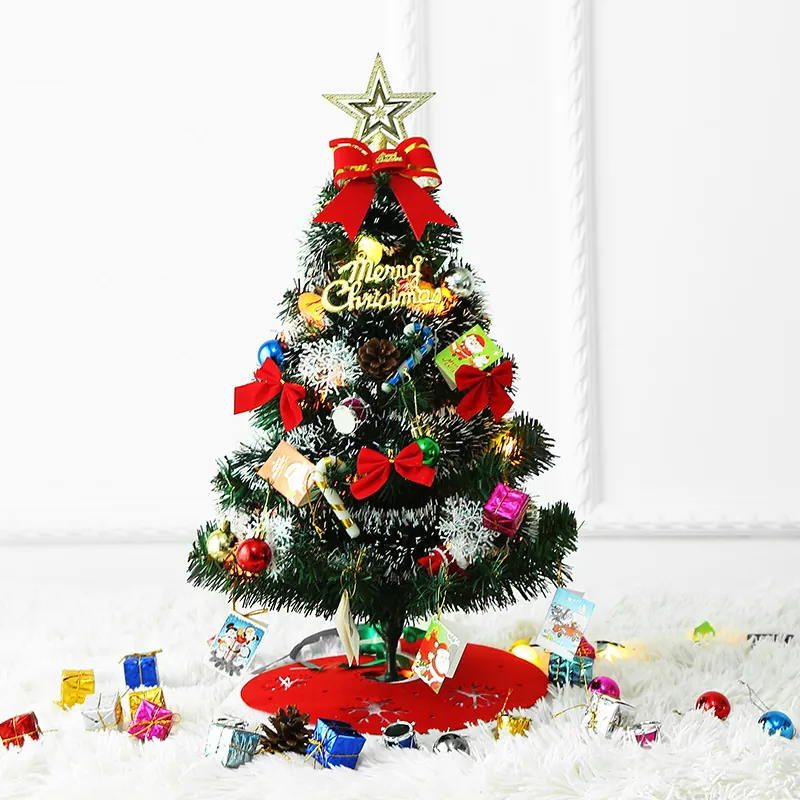 Mini DIY Artificial Christmas Tree Set With Ornaments PVC Desktop Holiday Decoration For Home Office Kids Xmas Gift