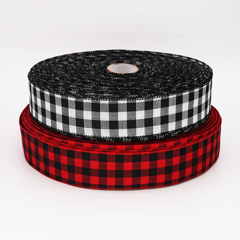 Christmas Fabric Ribbon Buffalo Plaid Checkered Decorative Ribbon For Gift Wrapping Holiday Decoration DIY Crafts Red Black