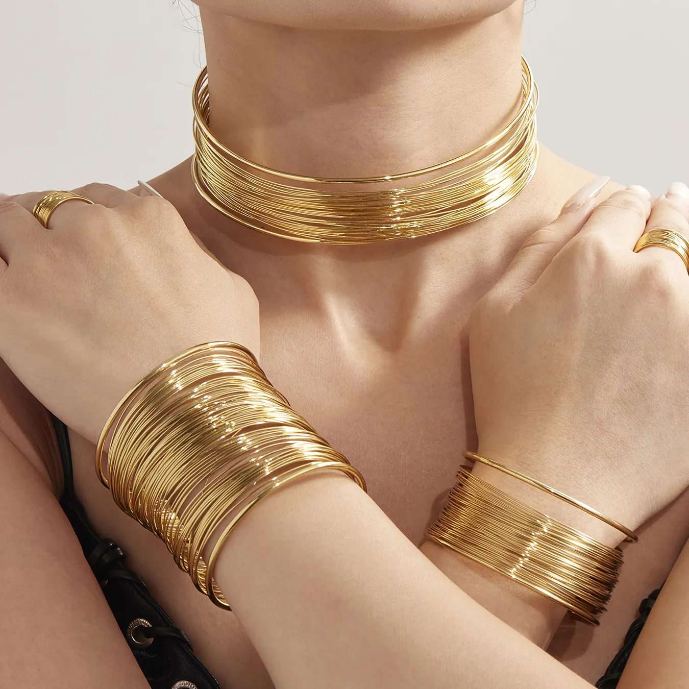 Πάνκ Ανοξείδωτο Ατσάλι Πολλαπλών Στρώσεων Σύρμα Τυλιγμένο Κολιέ Για Γυναίκες Εξατομικευμένο Ανοιχτό Βραχιόλι Κοσμήματα