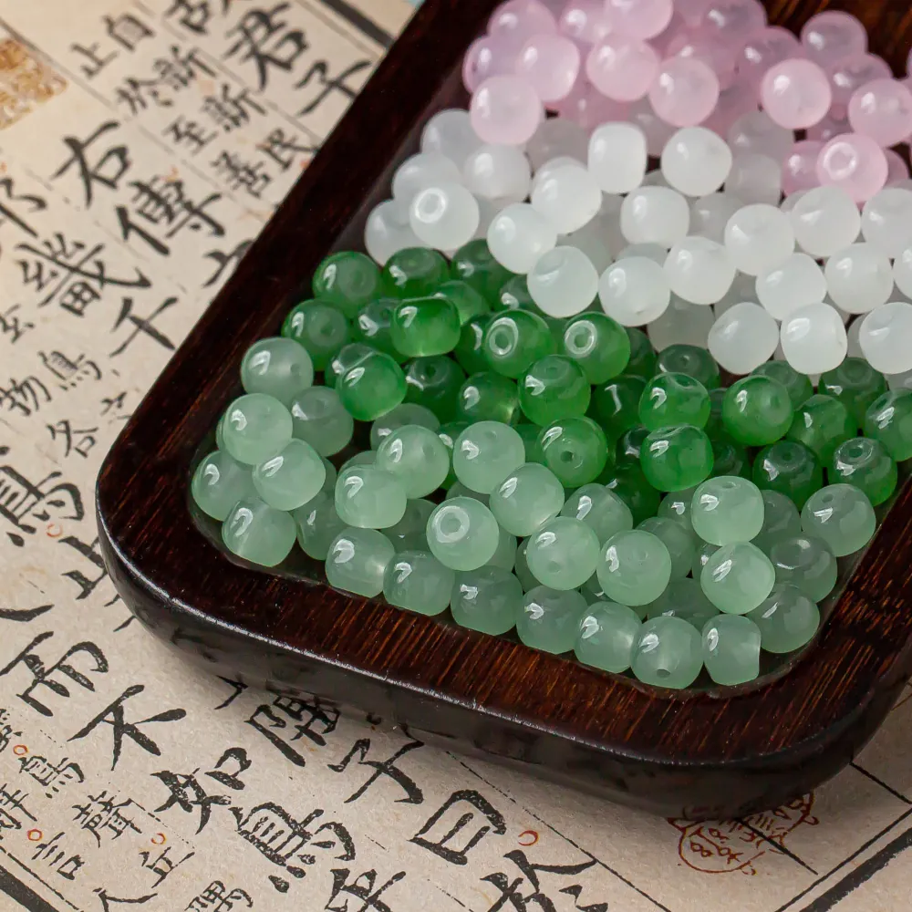 New Chinese Style Imitation Jade Glass Loose Beads For DIY Jewelry Making Bracelet Necklace Handmade Craft Abacus Beads