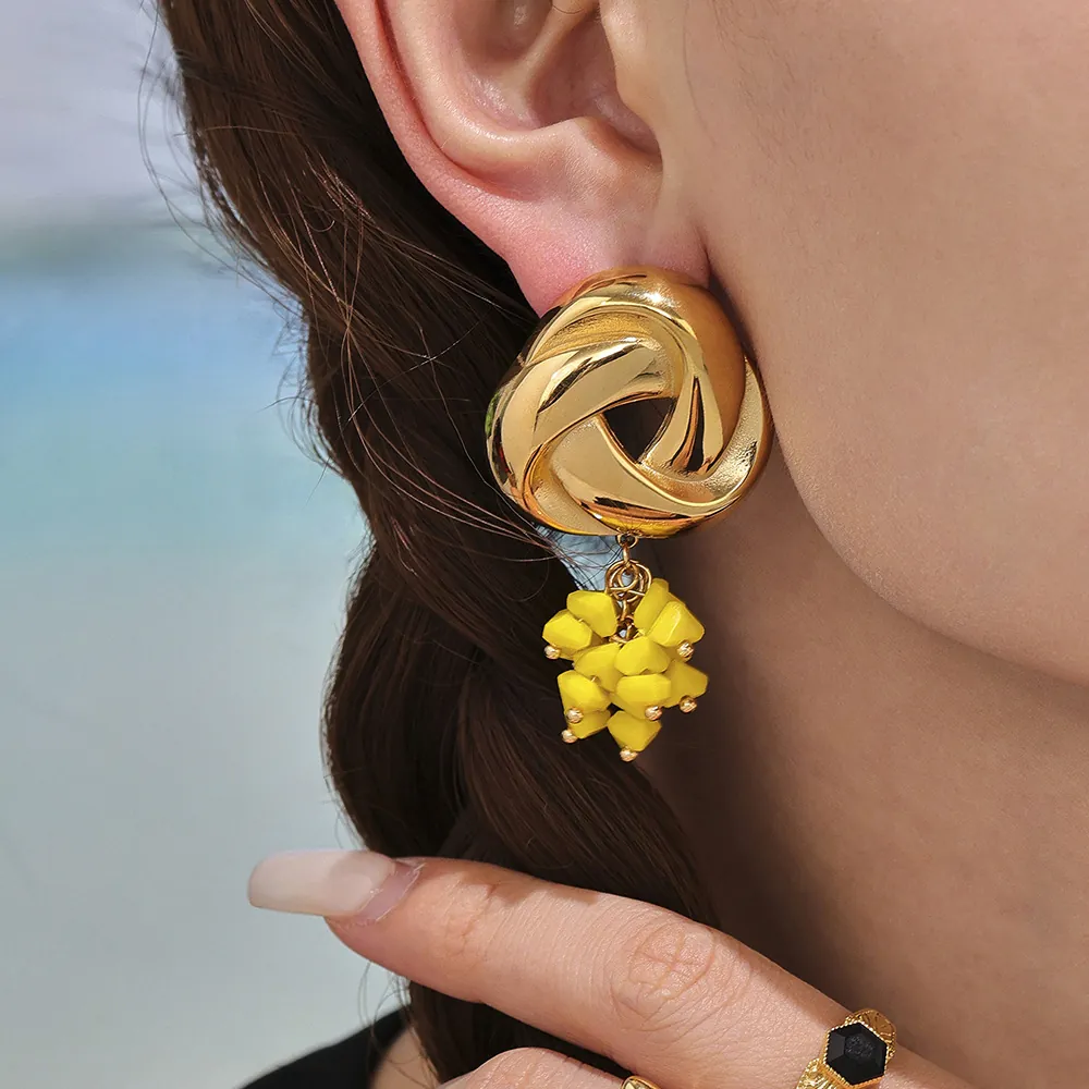 Böhmische Edelstahl Geometrische Dreieck Ohrhänger Mit Glas Cluster Quasten Mode Schmuck Für Damen Urlaub Party