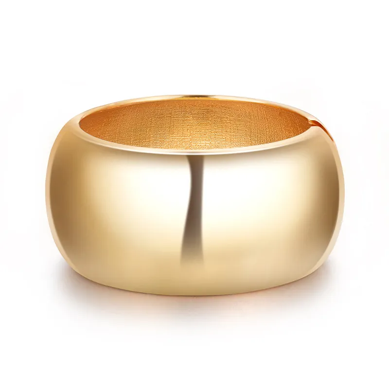 Alloy Gold Silver Plated Wide Cuff Bangle Bracelet For Women Minimalist Polished Metal Spring Open Hinged Jewelry