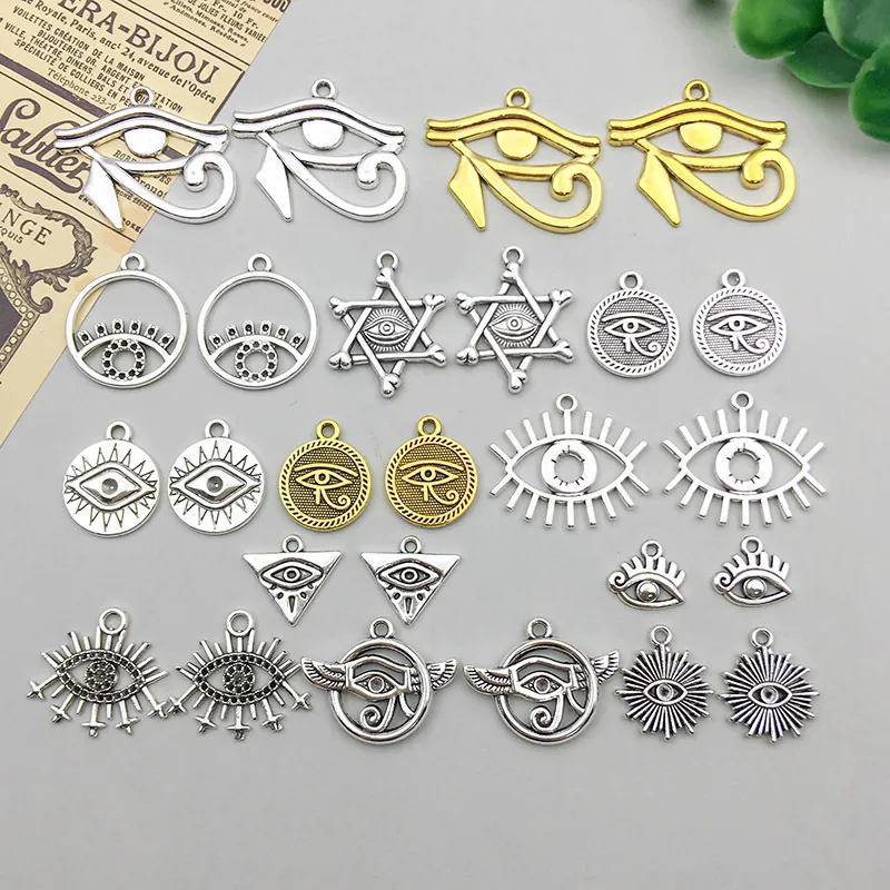 Vintage Zinklegierung Auge Anhänger DIY Schmuckherstellung Zubehör Antik Gold Silber Auge des Horus Böser Blick Charm