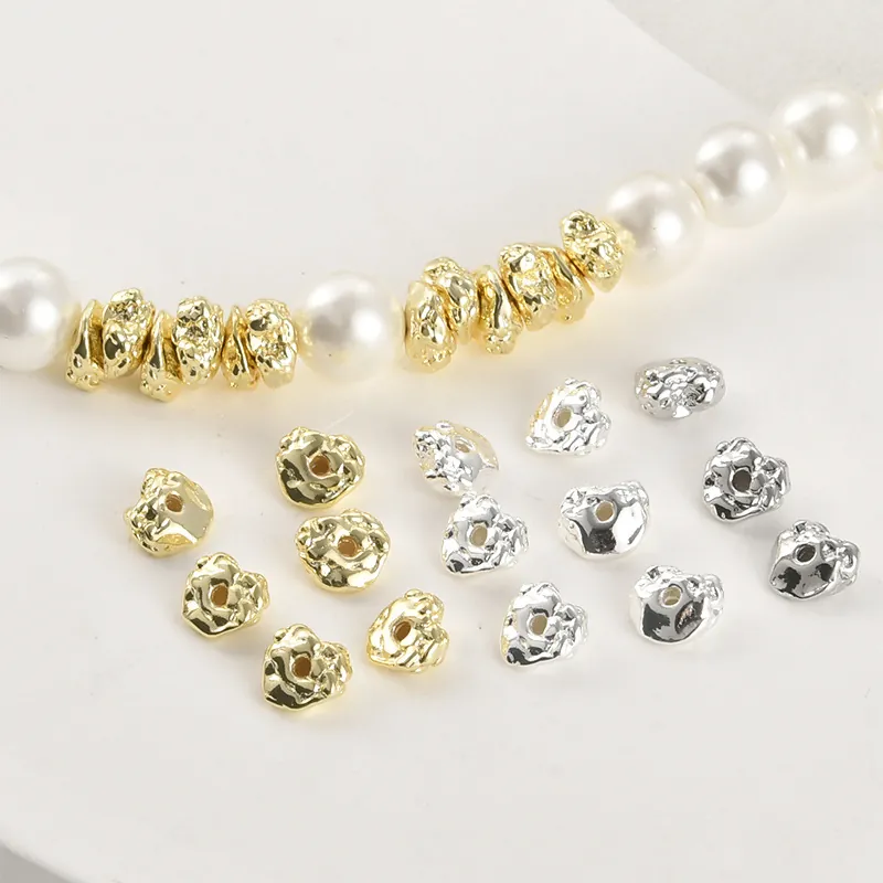 Irregular Copper Nugget Spacer Beads Lava Texture Gold Silver Plated DIY Jewelry Making Accessory Flat Crushed Stone Beads
