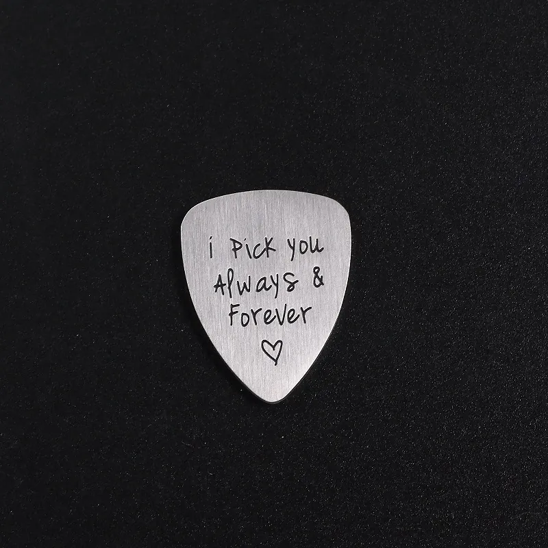 Romantic Stainless Steel Guitar Pick Pendant Engraved I Pick You Always And Forever Heart Music Lover Souvenir Gift Jewelry