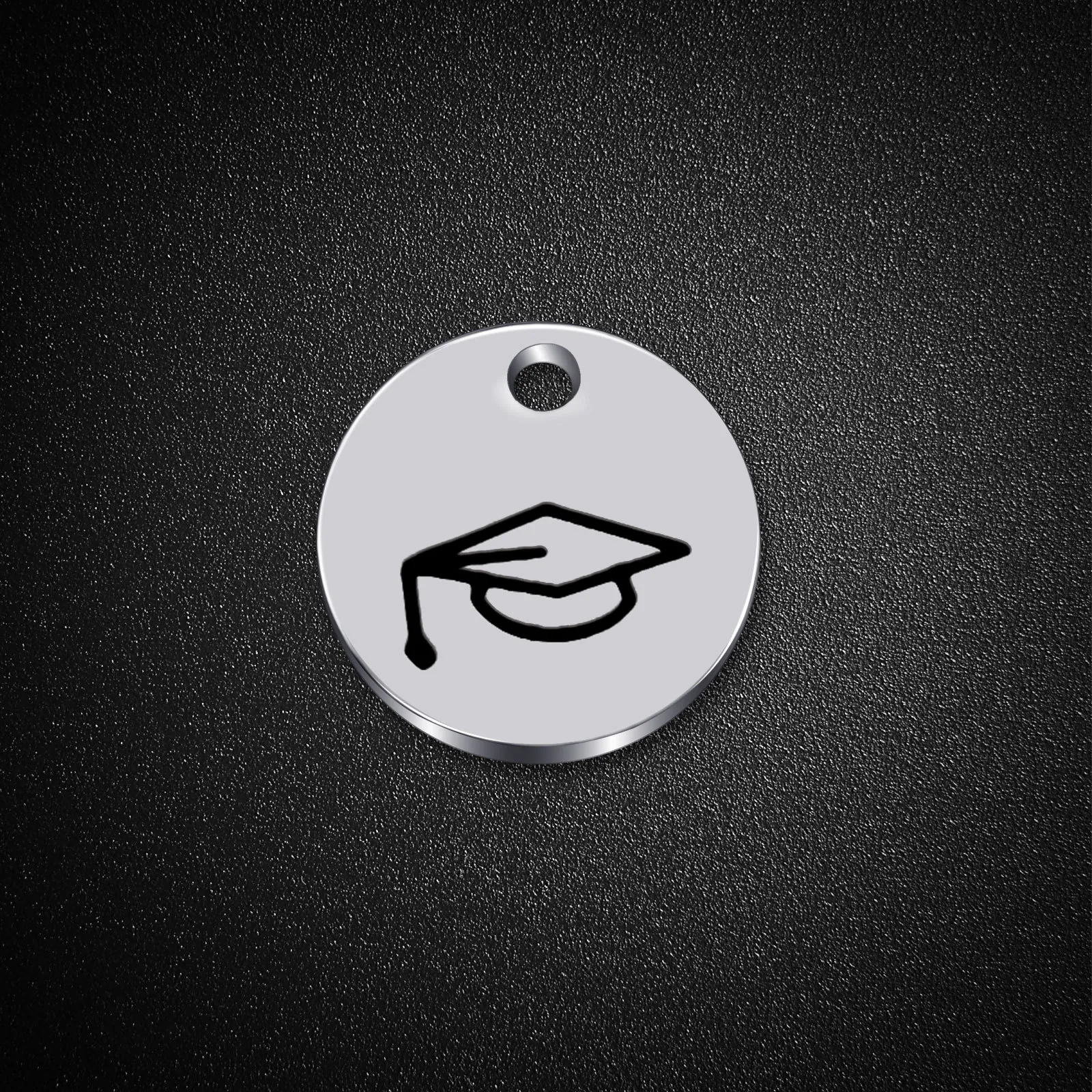 Stainless Steel Round Disc Graduation Cap Pendant Mirror Polished Engraved Commemorative Charm For Graduation Gift