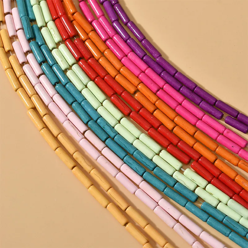 Synthetic Turquoise Colorful Tube Beads Cylinder Spacer Beads For DIY Jewelry Making Necklaces Bracelets Marble Texture