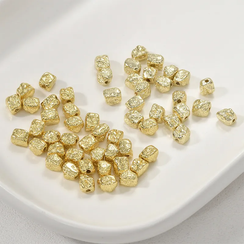 Irregular Hammered Copper Spacer Beads Gold Plated Pitted Loose Beads For DIY Bracelet Necklace Jewelry Making Finding Craft