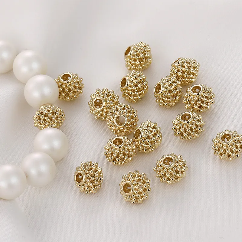 14K Gold Plated Copper Hollow Lantern Spacer Beads Granular Textured Loose Beads For DIY Jewelry Bracelet Making Handmade Supplies