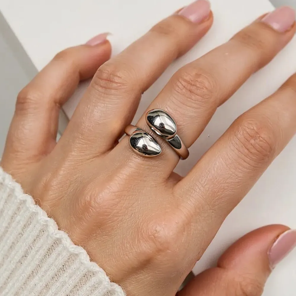 Minimalistischer Edelstahl Offener Ring Für Damen Wasserdicht Hypoallergen Flüssigmetall Unregelmäßiger Geometrischer Fingerring Schmuck Geschenk
