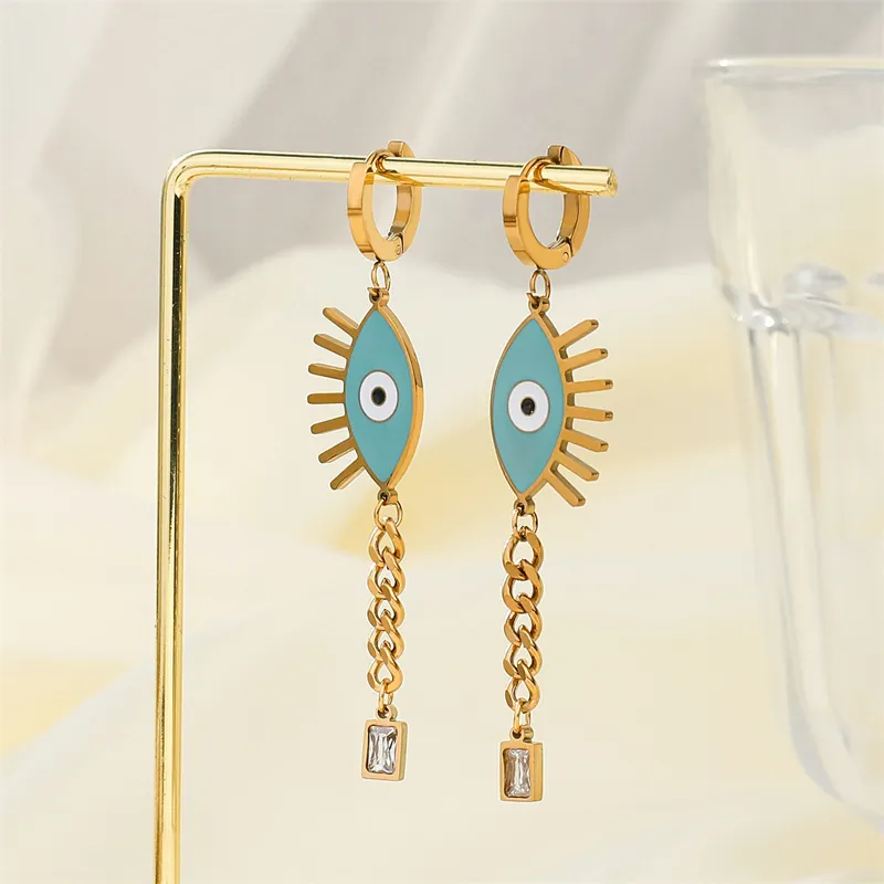 Goldener Edelstahl Böser Blick Schmuckset Emaille Zirkon Halskette Ohrringe Armband Böhmische Mode Trendiges Accessoire