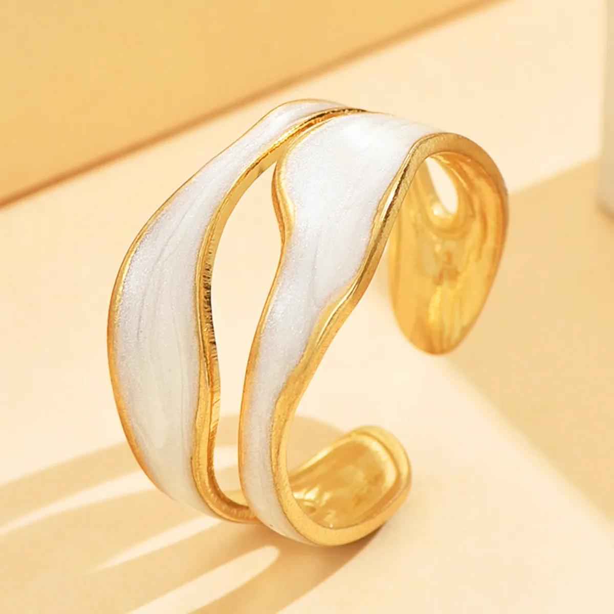 Anillo Abierto Geométrico Retro de Acero Inoxidable para Mujer Esmalte Goteo de Aceite Anillo de Banda de Esmalte Minimalista Regalo
