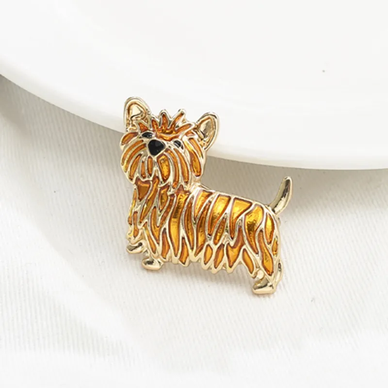 Vintage Gold Plated Alloy Enamel Yorkshire Terrier Brooch Cute Animal Dog Pin For Women Men Fashion Daily Jewelry Gift