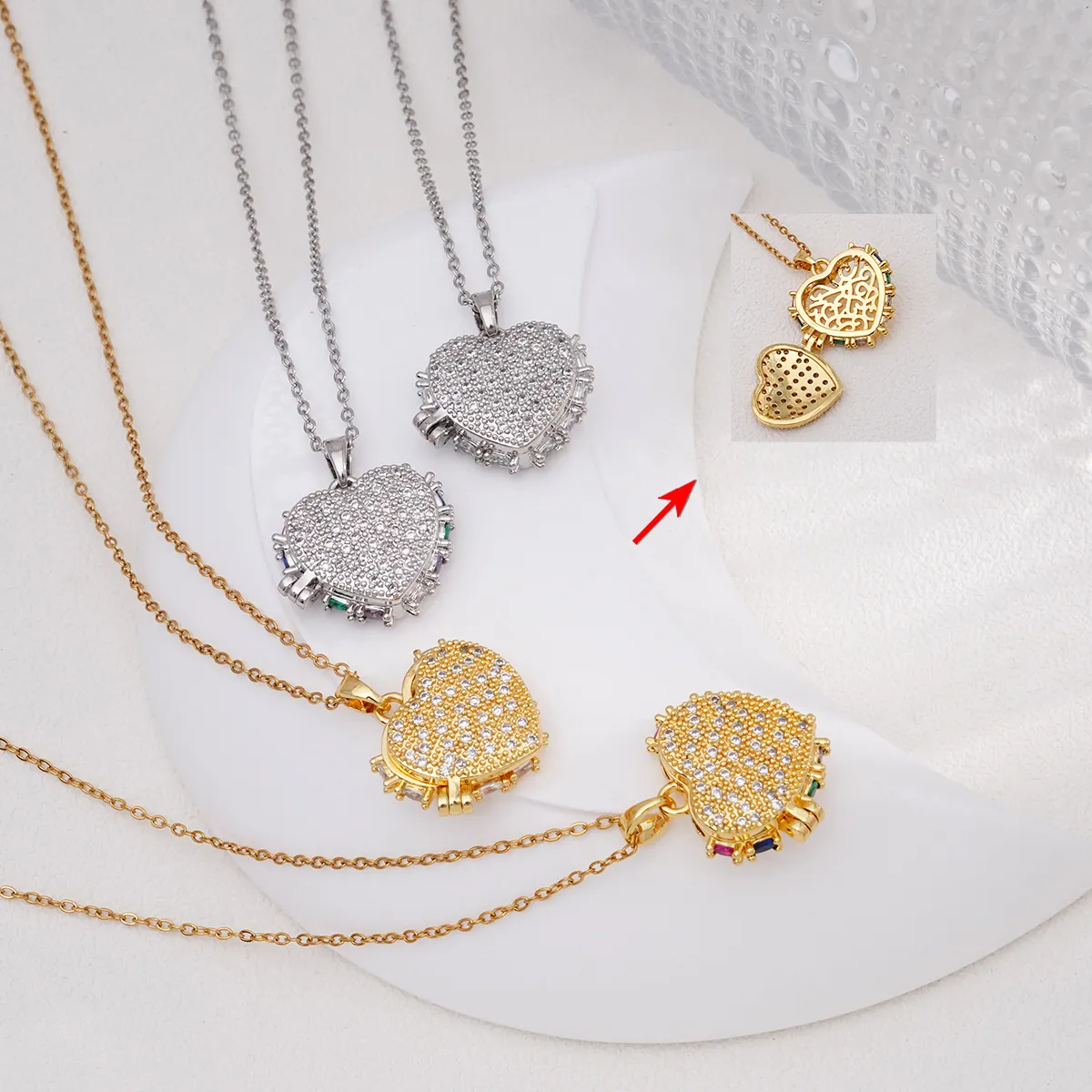 Collier Médaillon Coeur Acier Inoxydable Incrustation Zircon Pendentif Photo Bijoux Pour Femmes Style INS