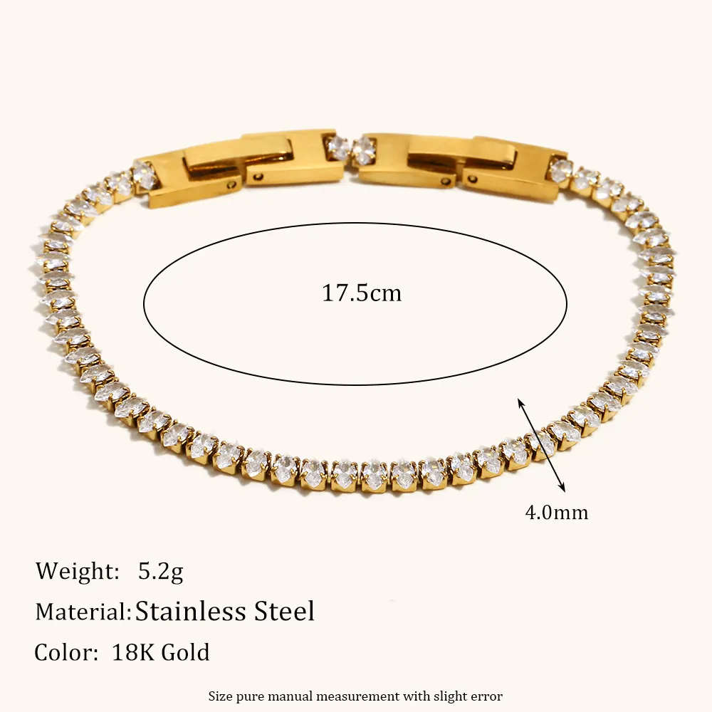 Bracelet Rivière En Zircon Blanc Taille Marquise Plaqué Or 18K Acier Inoxydable Bijoux Pour Femmes Mode Élégant