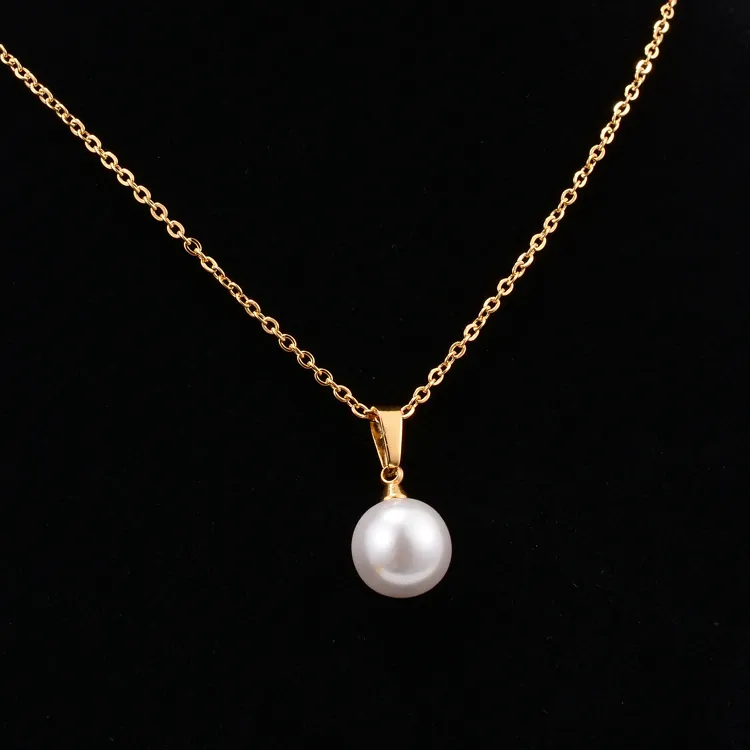 Elegante Kette Mit Einzelner Künstliche Perle 18K Vergoldeter Edelstahl Halsschmuck Für Damen Minimalistisches Design