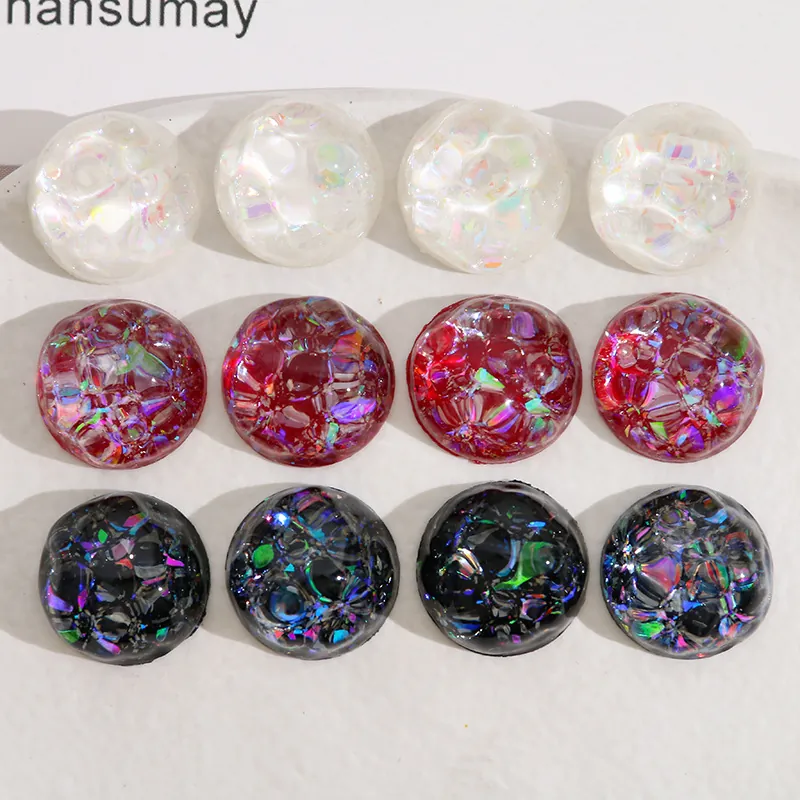 Resin Cabochons Round Half Ball Patch Aurora Iridescent Glitter Flatback For DIY Jewelry Making Crafts Earring Decoration