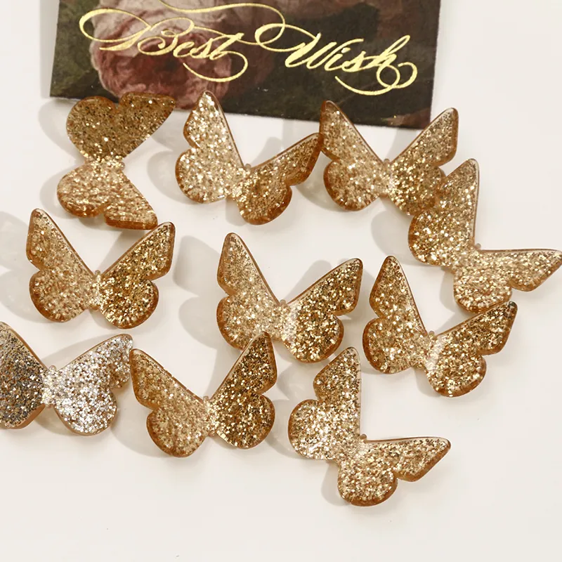 Golden Glitter Acrylic Butterfly DIY Jewelry Accessory For Earrings Hairpin Phone Case Decoration Handicraft Material For Women