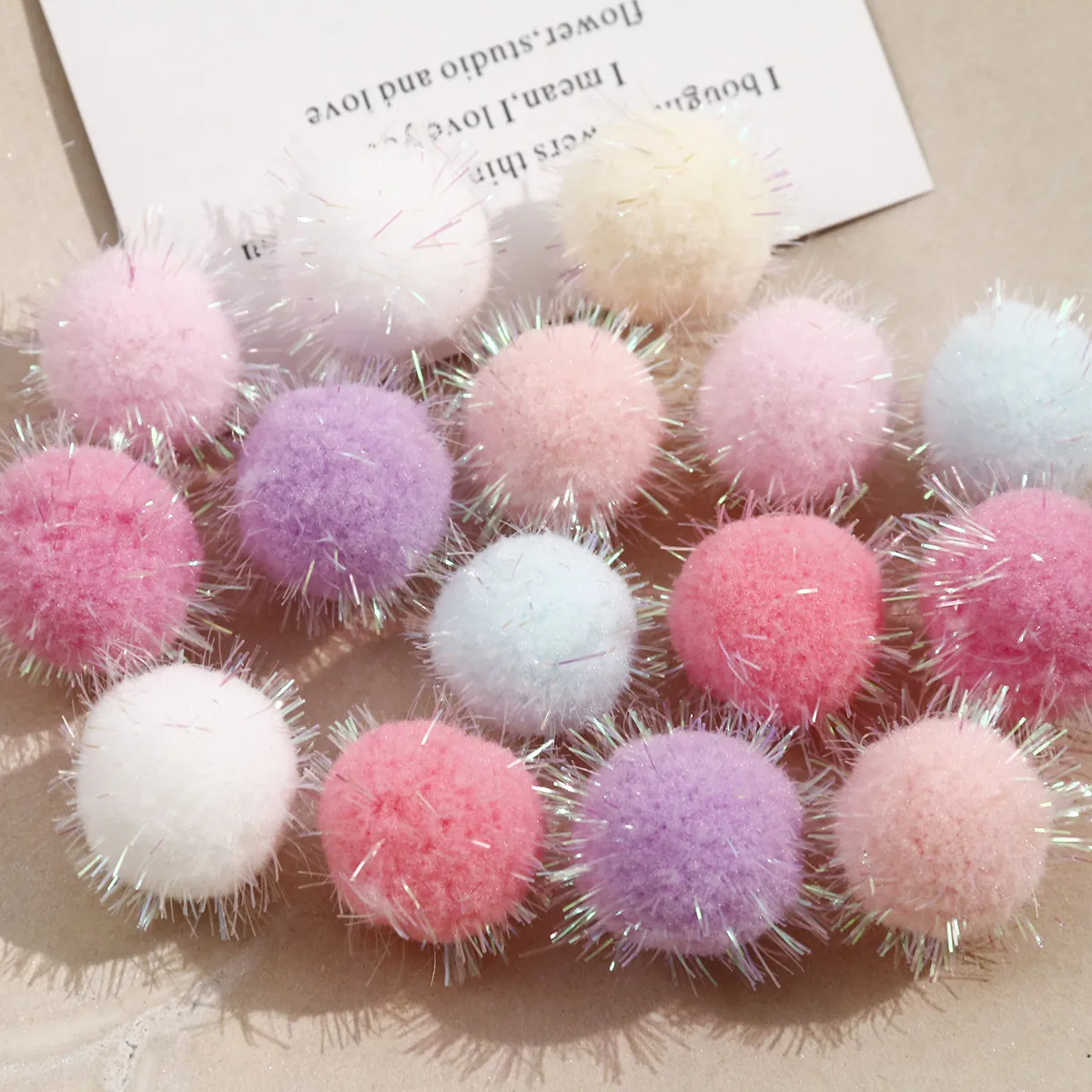 DIY Colorful Soft Plush Pom Pom Balls With Glitter Tinsel For Earring Hair Accessory Handmade Craft Jewelry Making Supply