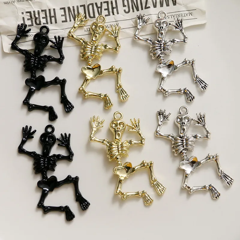 Halloween Spooky Skeleton Alloy Charms DIY Earrings Hair Accessories Pendants Materials For Jewelry Making Phone Case Decor