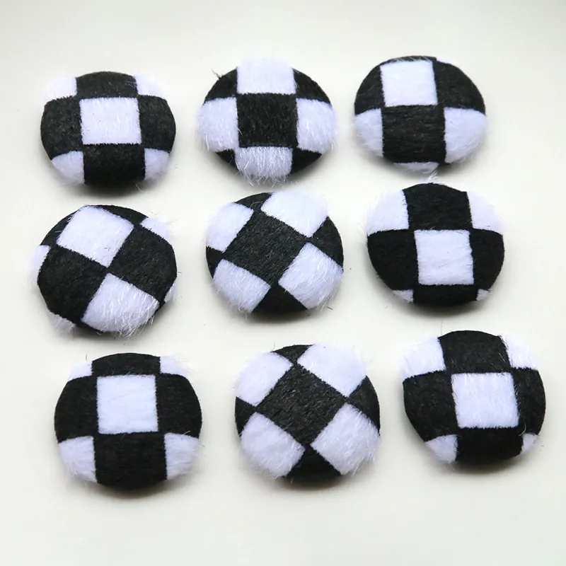 Checkerboard Black And White Faux Fur Round Buttons Plaid Woolly DIY Decorative Accessories For Coats Earrings Phone Cases Crafting