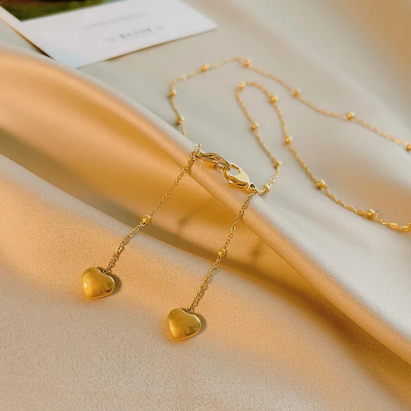 Minimalist Titanium Steel Heart Glasses Chain For Women Multi-purpose Mask Chain Beaded Necklace Decorative Accessories Gold