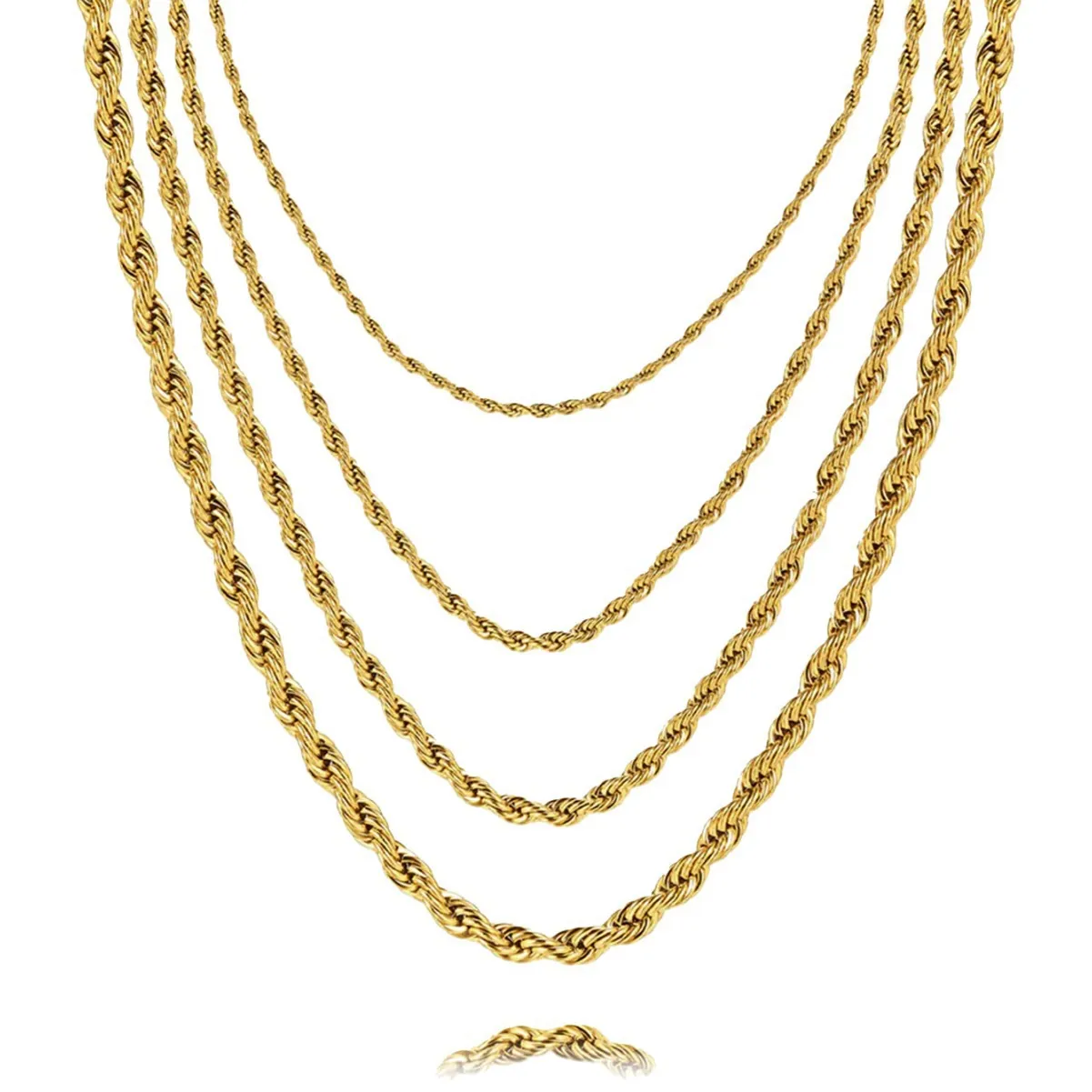 Fashion Stainless Steel Rope Chain Necklace Vacuum Plated Real Gold Silver Black Hip Hop Twist Chain Necklace For Men Women Jewelry