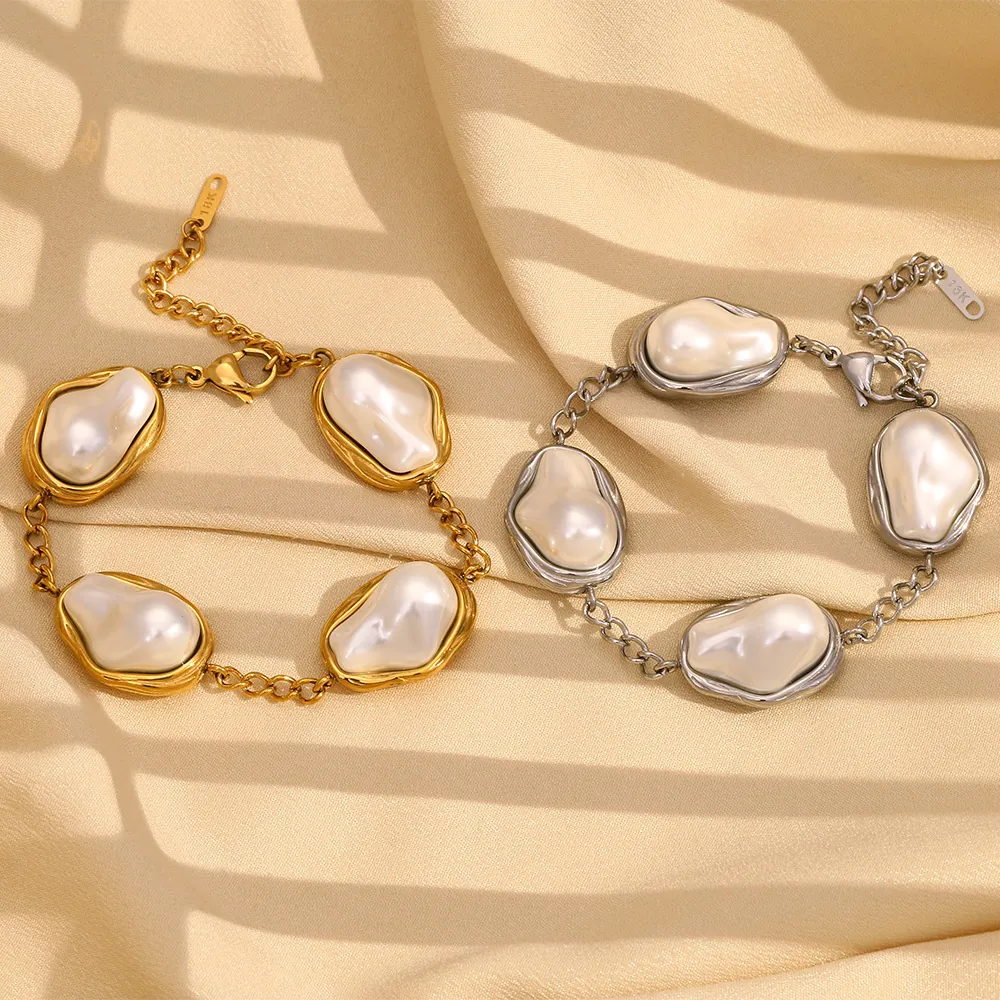 Barok Kunstparel Armband Roestvrij Staal 18K Verguld Franse Vintage Stijl Geometrische Ketting Voor Dames