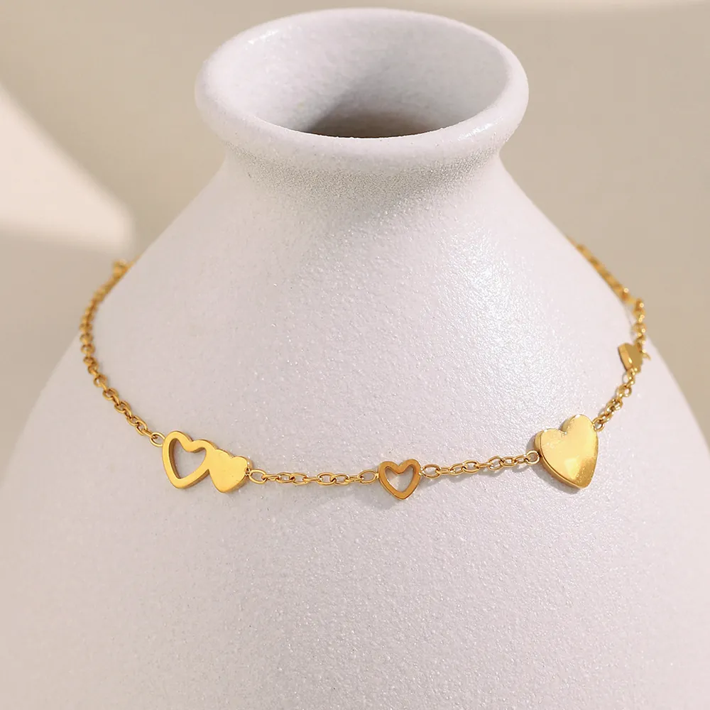 Bracelet Cœur Minimaliste En Acier Inoxydable Plaqué Or 18K Chaîne Géométrique Bijoux Mode Pour Femmes Simple Élégant