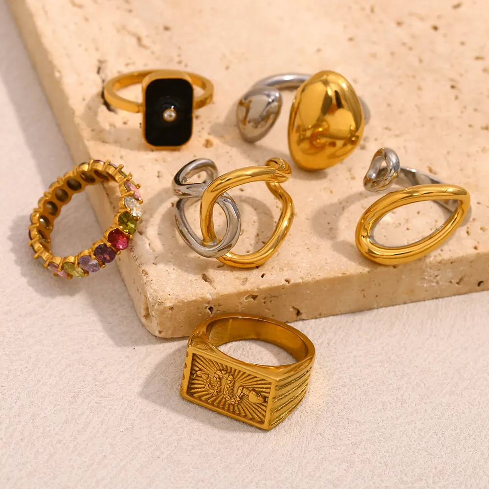 Stainless Steel Rings For Women 18K Gold Plated Geometric Snake Zircon Two Tone Vintage Fashion Jewelry Accessories