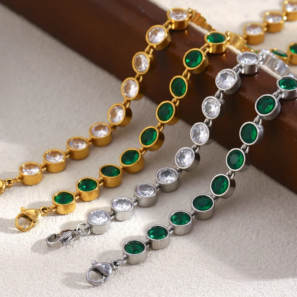 Tennis Bracelet Stainless Steel With Round Cubic Zirconia Stones Luxury High End Ins Style Jewelry For Women Adjustable
