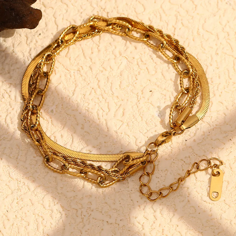 Mehrlagiges Armband Edelstahl 18K Vergoldet Schlangenkette Und Büroklammer Gliederkette Modeschmuck Für Damen