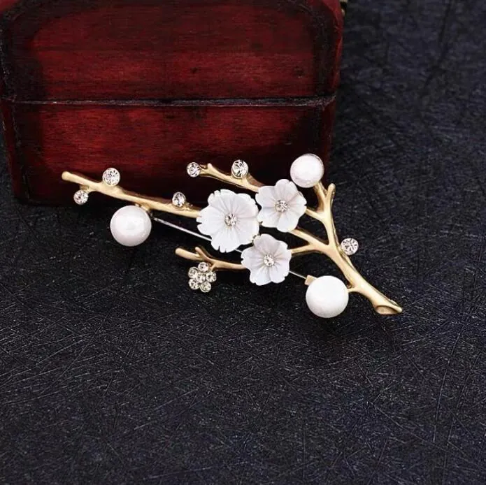 Broche Élégante en Branche de Fleur de Prunier Avec Künstliche Perle en Alliage et Strass Pour Mariage Fête Femme Bijoux