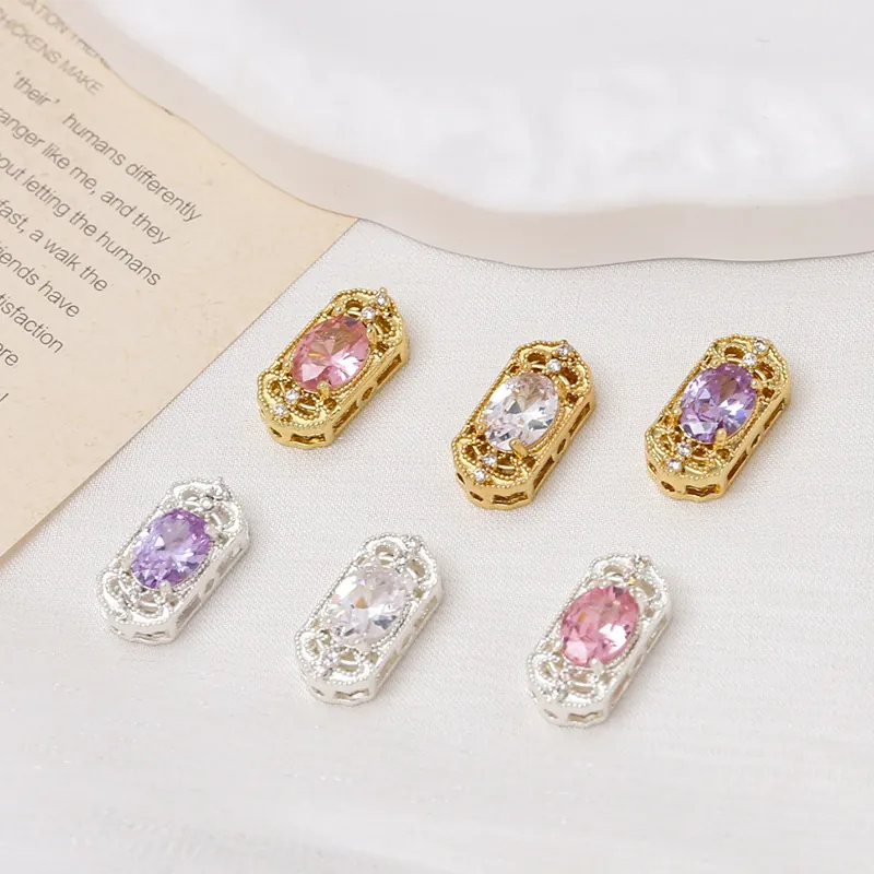Retro Kupfer Rechteckige Hohle Abstandsperlen Für DIY Schmuck Gold Galvanisiert Strass Verbinder Für Armband Kette