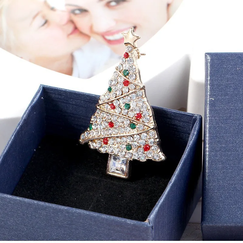Broche Arbre De Noël Épingle Pour Femmes Vintage Alliage Or Avec Strass Colorés Cristal Étincelant Accessoires De Fête