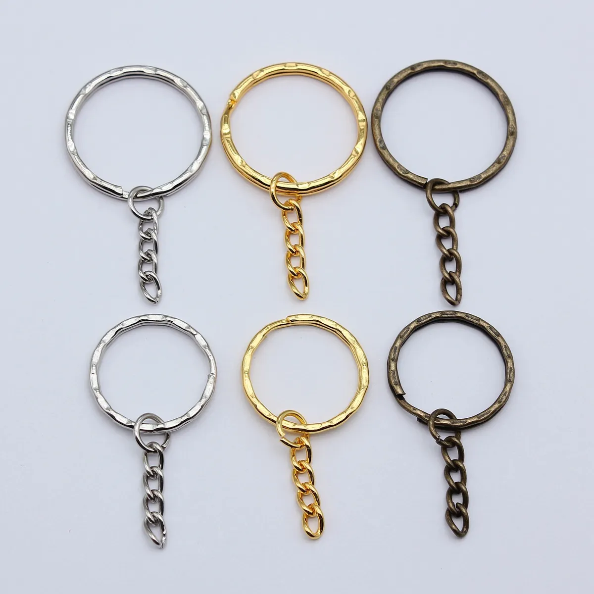 Hammered Texture Metal Keychain Rings With Short Link Chain Multi Color Electroplated Alloy DIY Craft Keyring Accessory For Home School