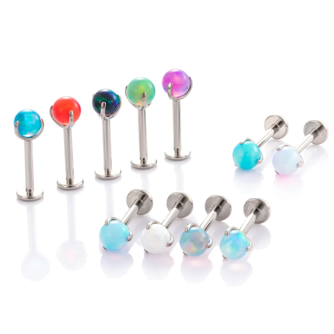 F136 G23 Titanium Alloy Opal Labret Stud Earrings For Women Internally Threaded Lip Piercing Ear Cartilage Stud Jewelry