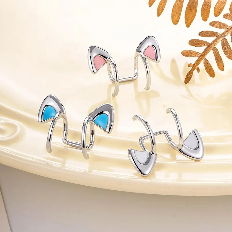 Minimalist Cat Ear Cuff Titanium Steel Enamel Non Piercing Earring Sweet Jewelry Wrap For Women Girls