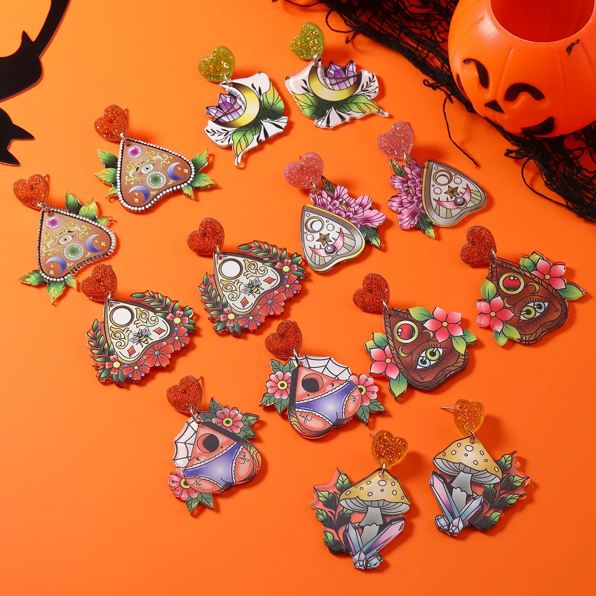 Σκουλαρίκια Halloween από Ακρυλικό Μεταλλαγμένο Μανιτάρι Φύλλο Διπλής Όψης Planchette Λουλούδι Gothic Κοσμήματα για Γυναίκες