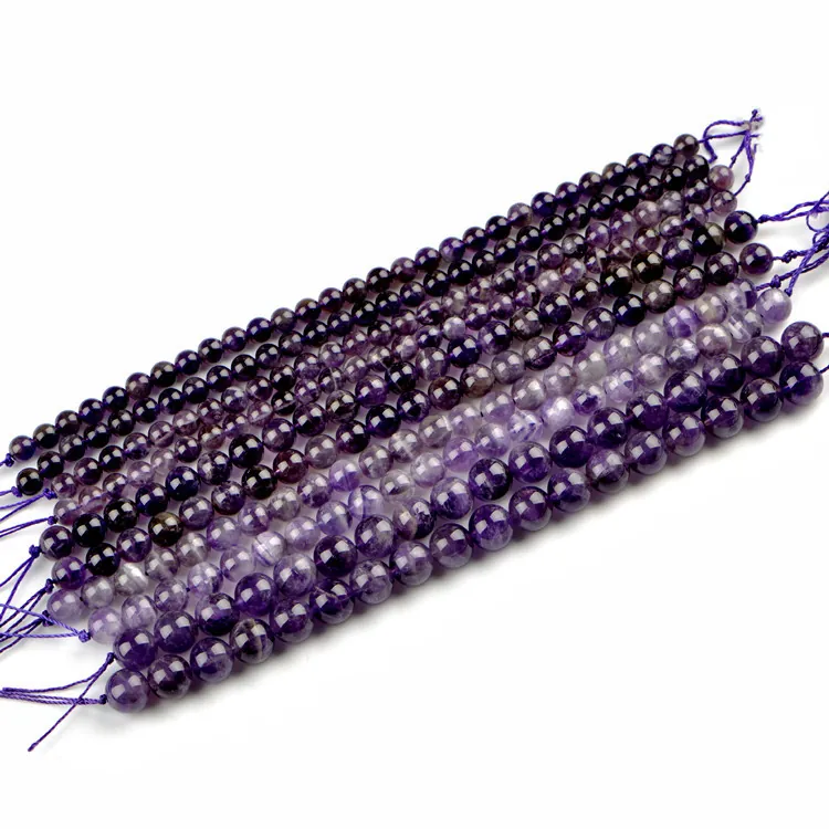 Cuentas Sueltas Redondas de Amatista Natural Hilo de Piedra de Cristal Púrpura Pulido para Creación de Joyas DIY Pulseras