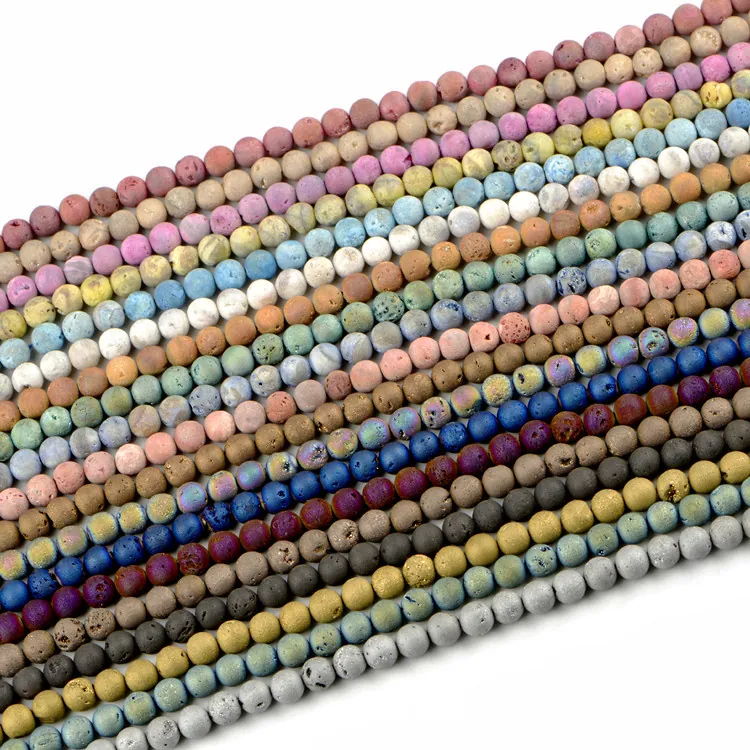 8mm Natural Stone Round Beads Frosted Electroplated Loose Beads For Jewelry Making DIY Handmade Bracelet Necklace Crafts