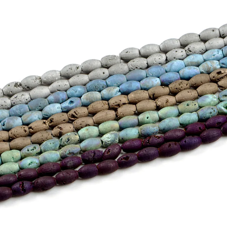 Natural Druzy Agate Drum Beads Electroplated Colorful Gemstone Spacer Beads For DIY Jewelry Making Bracelet Necklace