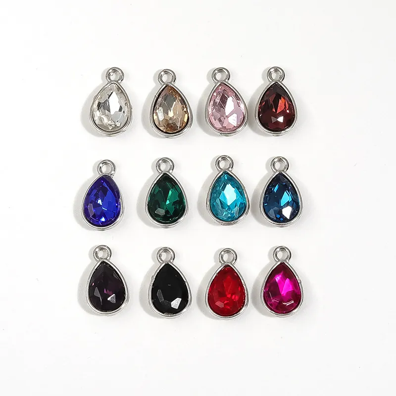 Fashion Teardrop Glass Crystal Inlaid Copper Pendant For DIY Earring Necklace Jewelry Making Component Waterdrop Charm