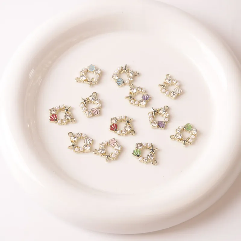 Pendentif Couronne Marine en Alliage de Cuivre Avec Strass Fausse Künstliche Perle Étoile de Mer Coquillage Émail Accessoires Bijoux DIY