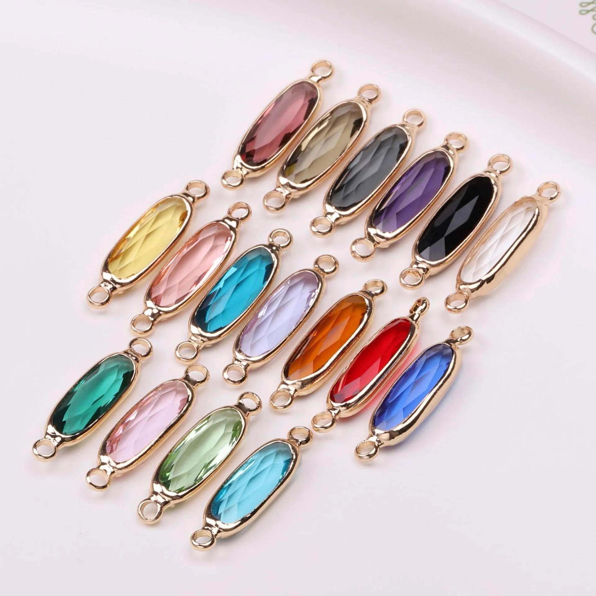 Copper Gold Plated Artificial Crystal Oval Connectors For DIY Jewelry Making Bracelet Necklace Findings
