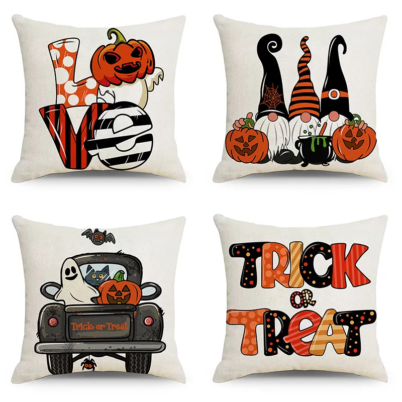 Halloween Kürbis Leinen Kissenbezug Bedruckt Geist Oldtimer Truck Dekokissenbezug Für Zuhause Sofa Festliche Party Dekoration