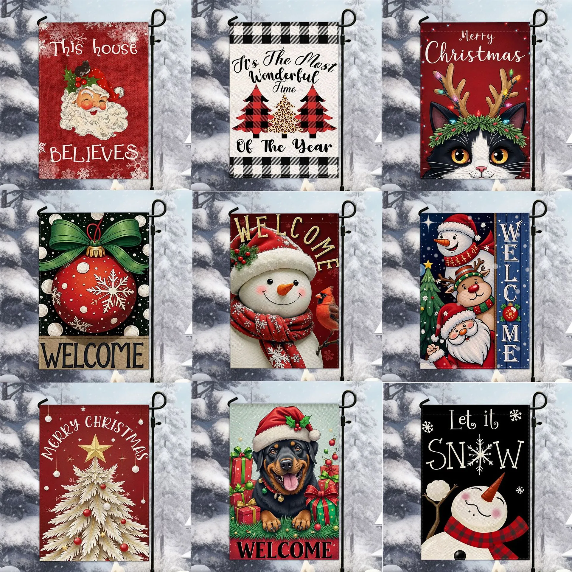 Merry Christmas Garden Flag Double Sided Linen Burlap Holiday Yard Decor Santa Snowman Tree Outdoor Welcome Banner