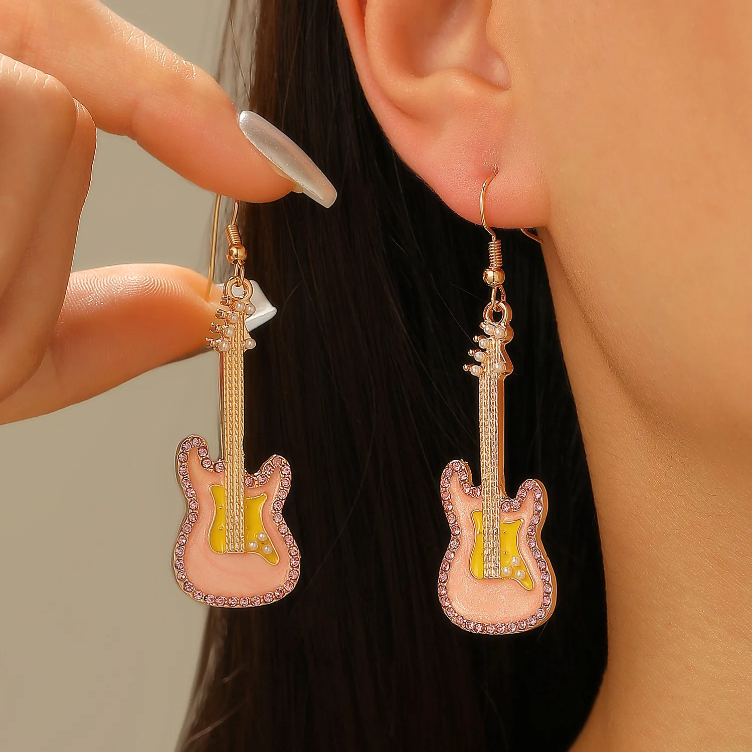 Punk Stil Legierung E-Gitarre Ohrringe Mit 925 Sterling Silber Stift Edelstahl Gitarre Halskette Für Damen Musik Schmuck